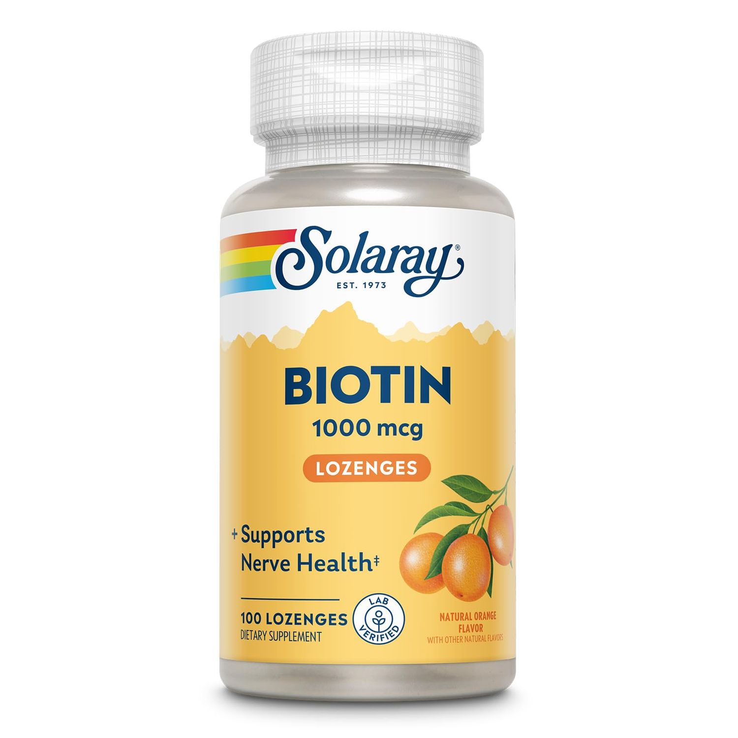 SOLARAY High Potency Biotin 1000 mcg Natural Orange Juice Flavor Healthy Hair, Skin Nails Support 100 Lozenges