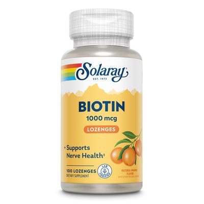 SOLARAY High Potency Biotin 1000 mcg Natural Orange Juice Flavor Healthy Hair, Skin Nails Support 100 Lozenges