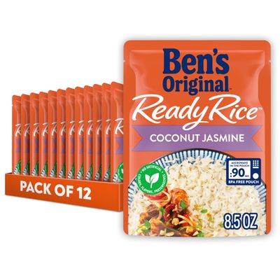 BEN&#39;S ORIGINAL Ready Rice Coconut Jasmine Flavored Rice, Easy Dinner Side, 8.5 oz Pouch (Pack of 12)
