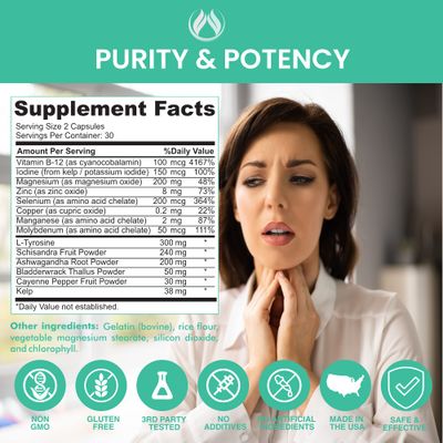 THE ENCLARE NUTRITION Thyroid Support Supplement with Iodine - Balance Hormones for Energy, Metabolism, Focus, Stress, Mood. Ashwagandha, Zinc, Selenium, Vitamin B12, Kelp, Magnesium, L Tyrosine (1)