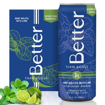 Better Than Booze Mocktails Non-Alcoholic Drinks Alcohol Alternative Beverages, Ritual Zero Proof Enjoy Your Drink Moment with Our Alcohol Free Drinks, Mint Mojito with Lime, 12 Fl Oz Each, 4 Pack