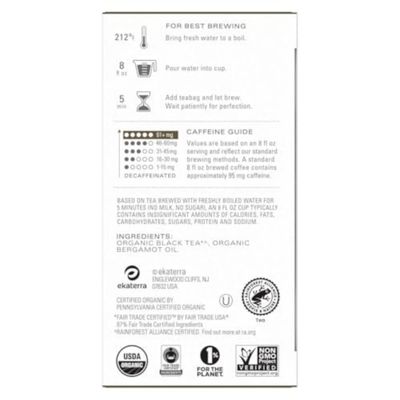 TAZO Organic Earl Grey Tea Bags, Black tea with Caffeine, 16 Total Tea Bags