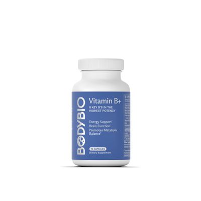 BodyBio - Vitamin B Complex Including B1, B2, B3, B5, B6, Methyl B12, Folinic Acid, 5-MTHF, and B7 to Supports Alertness, Metabolism Immune System, 90 Capsules