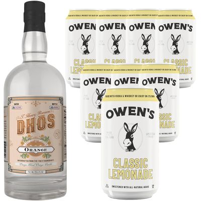 Dh s Handcrafted Non-Alcoholic Orange 750 ML Bottle w Pack Owen s Mixers Lemonade 8.2 OZ Cans - Keto-Friendly, Zero Sugar, Zero Calories, Zero Proof - Perfect for Mocktails - Made in USA