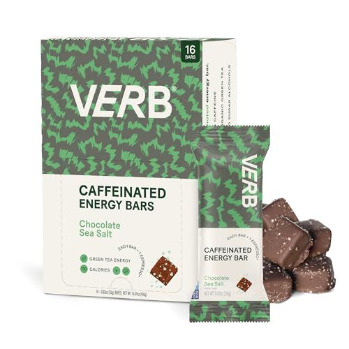 Verb Energy - Caffeinated Energy Bars Chocolate Sea Salt 90-Calorie Energy Snack Bar - Nutrition Bars - Vegan Snacks - Gluten Free Breakfast Bars with Organic Green Tea, 26g (Pack of 16)
