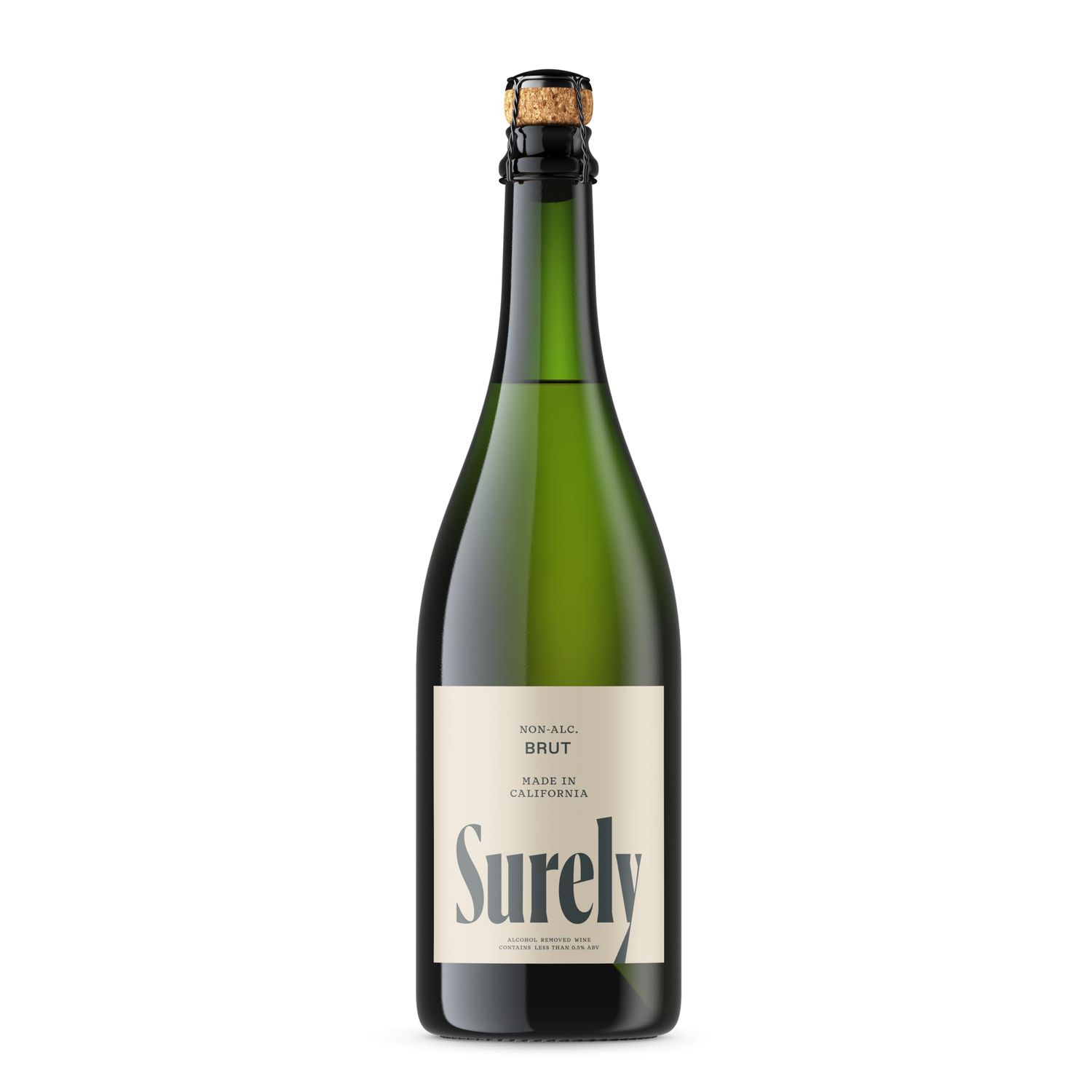 Surely Non Alcoholic Champagne, Alcohol-Removed California Sparkling Brut, De-alcoholized White Wine, 6g Sugar, 30 Calories, Low Calorie, Low Sugar, Gluten Free, 750ml (25 fl. oz)