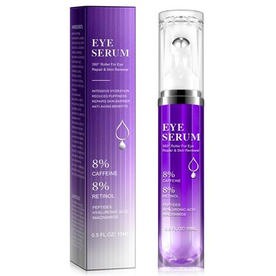 Under Eye Roller Serum5 Caffeine 5 Retinol Eye Cream for Dark Circles, Puffiness and Bags, Puffy Bags Fine Lines Wrinkles, 360 Massage Ball Cream, 8 Hyaluronic Acid Serum