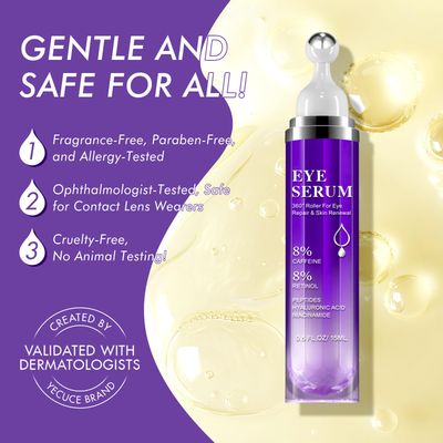 Under Eye Roller Serum5 Caffeine 5 Retinol Eye Cream for Dark Circles, Puffiness and Bags, Puffy Bags Fine Lines Wrinkles, 360 Massage Ball Cream, 8 Hyaluronic Acid Serum