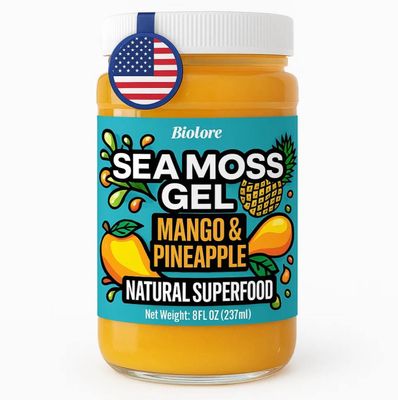 Biolore Sea Moss Gel Mango-Pineapple Made in USA Raw Wildcrafted Irish Seamoss Essential Vitamins Trace Minerals Vegan Superfood, Jam, Jelly Sweet Spread Gifts (Mango-Pineapple 8OZ)