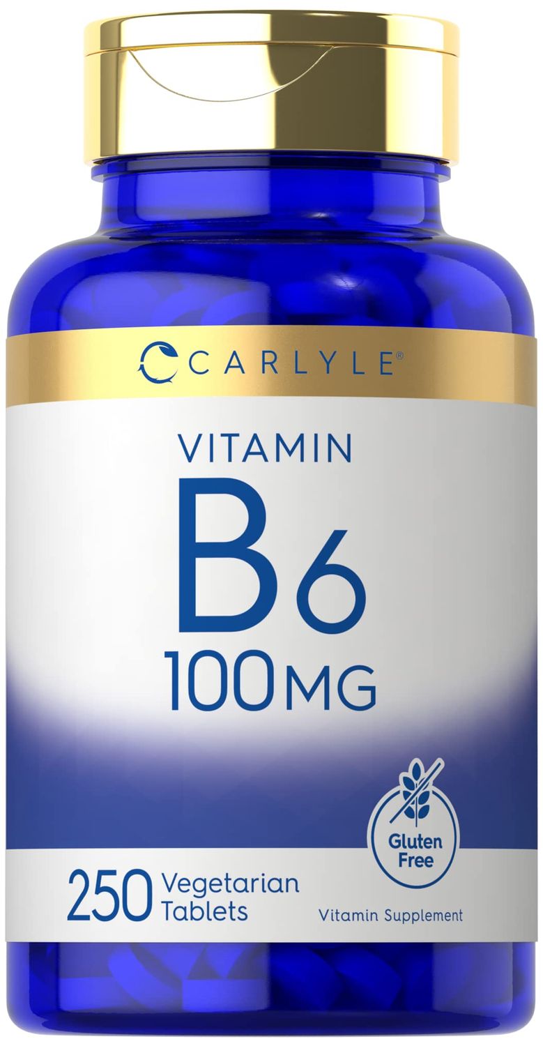 Carlyle Vitamin B6 100mg 250 Tablets Pyridoxine Hydrochloride Supplement Vegetarian, Non-GMO, Gluten Free