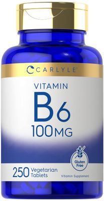 Carlyle Vitamin B6 100mg 250 Tablets Pyridoxine Hydrochloride Supplement Vegetarian, Non-GMO, Gluten Free