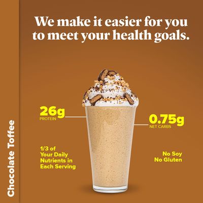 Keto Chow Chocolate Toffee - Keto Meal Replacement Shake Powder - Nutritionally Complete - Low Carb - Delicious Easy Meal Substitute - Protein Rich You Choose The Fat - Single Meal Sample