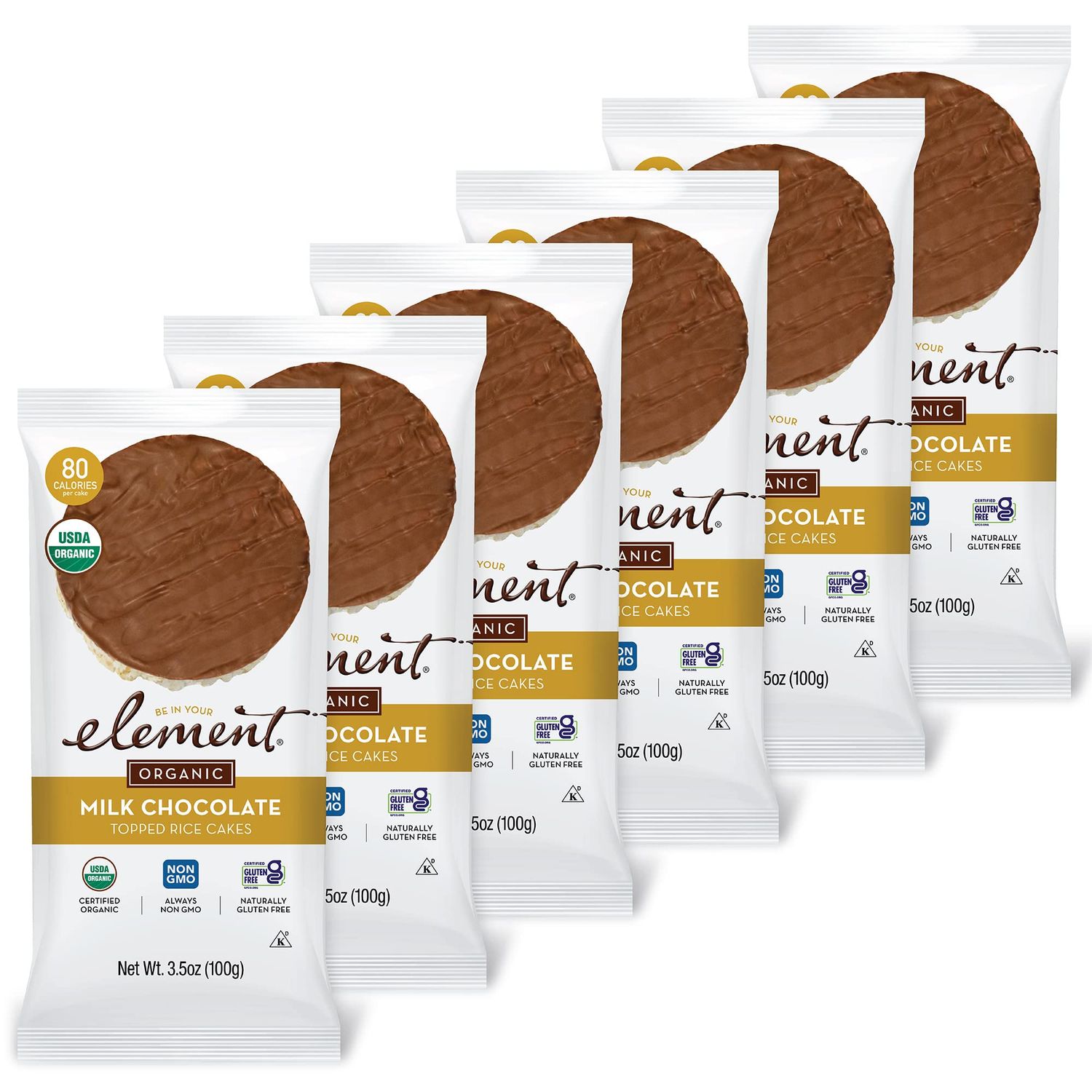 Element Snacks - Organic Milk Chocolate Topped Rice Cakes (Pack of 6), All-Natural Rice, Organic Healthy Snacks for Kids or Adults, Non GMO, Certified Gluten-Free and Kosher