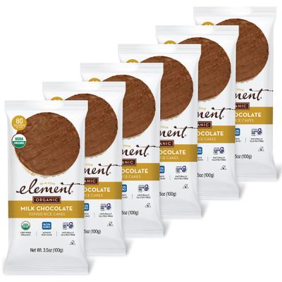 Element Snacks - Organic Milk Chocolate Topped Rice Cakes (Pack of 6), All-Natural Rice, Organic Healthy Snacks for Kids or Adults, Non GMO, Certified Gluten-Free and Kosher