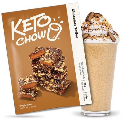 Keto Chow Chocolate Toffee - Keto Meal Replacement Shake Powder - Nutritionally Complete - Low Carb - Delicious Easy Meal Substitute - Protein Rich You Choose The Fat - Single Meal Sample
