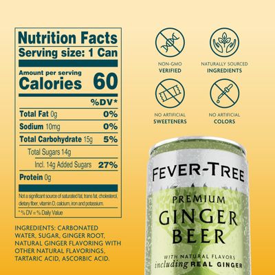 Fever-Tree Ginger Beer - Premium Quality Mixer - Refreshing Beverage for Cocktails Mocktails. Naturally Sourced Ingredients, No Artificial Sweeteners or Colors - 5.1 Fl Oz Cans - Pack of 8