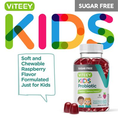 Probiotic Gummies for Kids - 2 Billion CFUs - Probiotics Kids Constipation Relief, Natural Immune Digestive Health Support - Vegan, Gelatin Free, GMO Free - Tasty Chewable Raspberry Flavored Gummy
