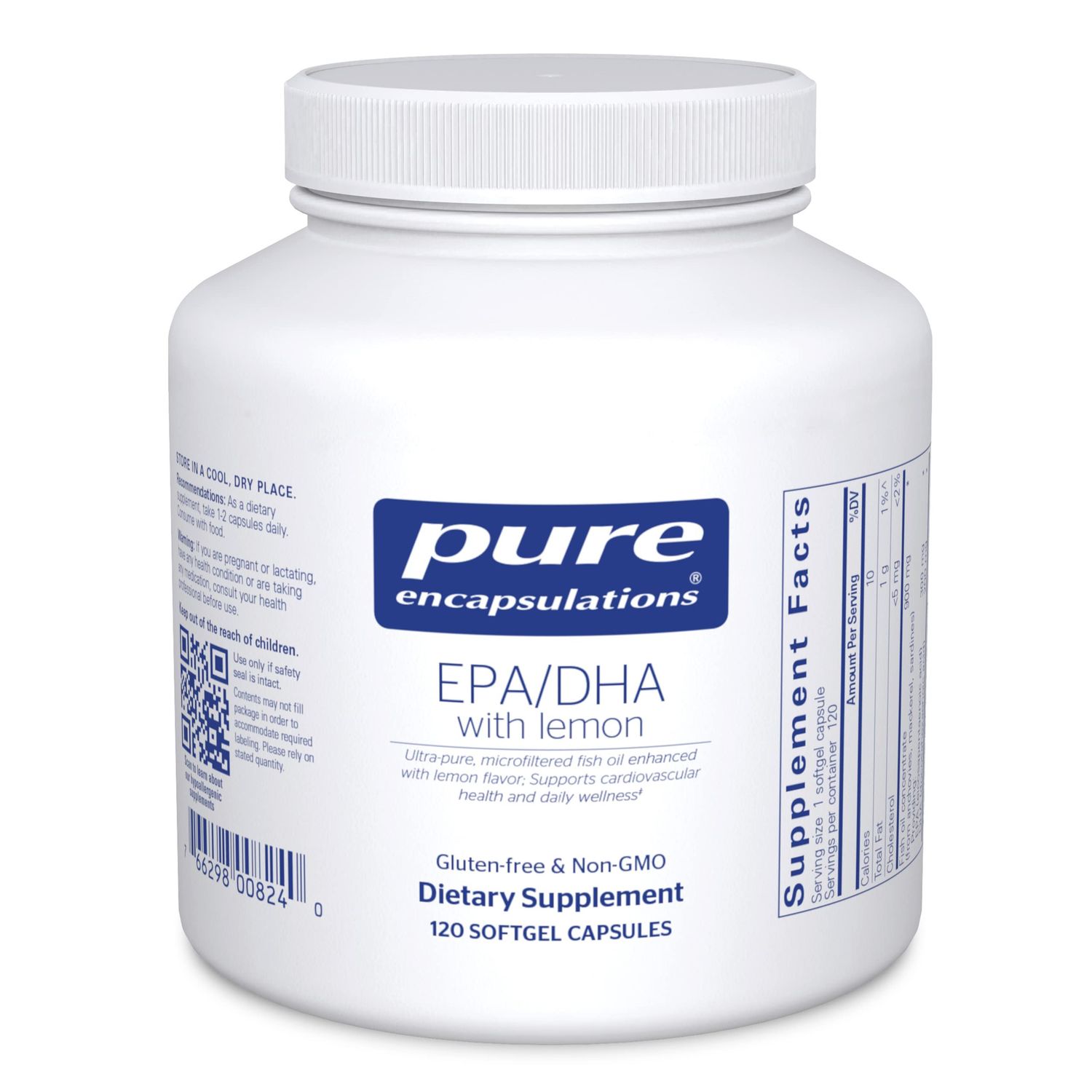 Pure Encapsulations EPADHA with Lemon Ultra-Pure, Molecularly Distilled Fish Oil Concentrate with Lemon 120 Softgel Capsules
