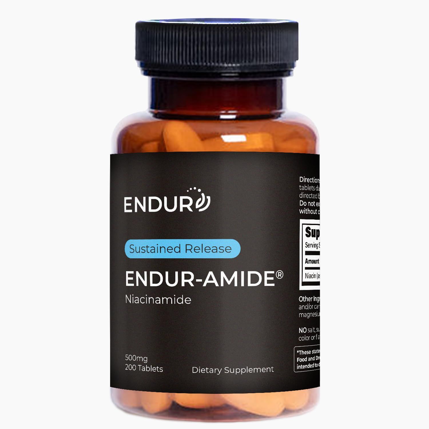 Endur-Amide NAD Niacinamide Vitamin B3, Flush-Free for Optimal Absorption, Energy Supplements for Men and Women, Vitamin B3 Niacinamide 500mg, 200 Tablets