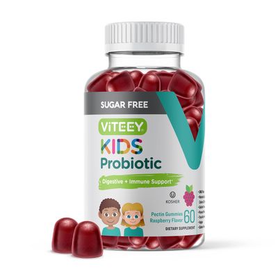 Probiotic Gummies for Kids - 2 Billion CFUs - Probiotics Kids Constipation Relief, Natural Immune Digestive Health Support - Vegan, Gelatin Free, GMO Free - Tasty Chewable Raspberry Flavored Gummy