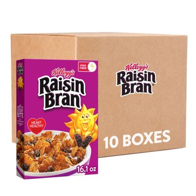 Kellogg&#39;s Raisin Bran Breakfast Cereal, Fiber Cereal, Family Breakfast, Original (10 Boxes)