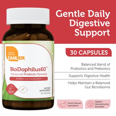 Zahler Biodophilus, 60 Billion Live Cultures Per Serving, Supports Digestive Health,Certified Kosher, 30 Capsules