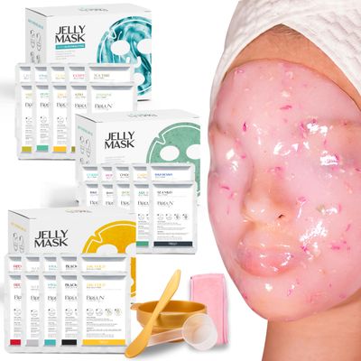 BR UN Jelly Mask Bundle of 24 Different Treatment Flavors - Spa Set of Rubber Peel off 30 Masks for Teenagers, Men and Women