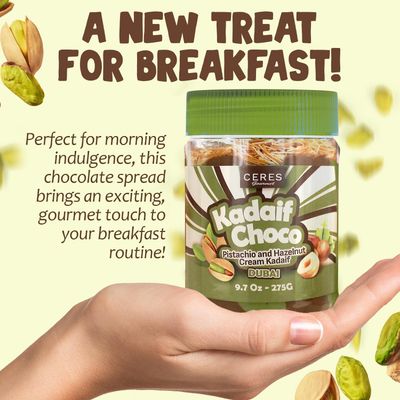Dubai Spreadable Chocolate- Premium Chocolate Pistachio Spread with Roasted Phyllo, Gourmet Breakfast Chocolate