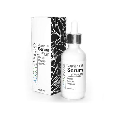 ALOA Skincare Vitamin CE Serum Ferulic with Hyaluronic Acid, 2oz. Anti Aging, Firming Brightening Serum for Face