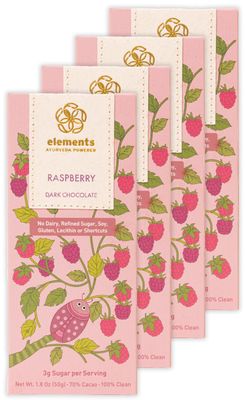 Elements Truffles Raspberry Bar wBeetroot - Heavy Metal Tested - Dairy Free Chocolate Bar - Paleo, Gluten Free, Non-GMO, Raw Organic Chocolate - Ayurveda Inspired Healthy Chocolate Bar - 4 Pack