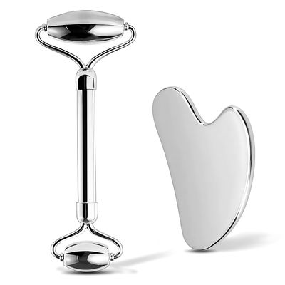 Opeisiio Stainless Steel Face Roller Gua Sha Set - Anti-Aging Facial Massage Tools for Skin Tightening, Puffiness Reduction, Neck Eye Rejuvenation - Hygienic Metal Home Skincare Tools