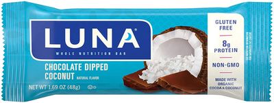 LUNA BAR - Gluten Free Snack Bars - Chocolate Dipped Coconut Flavor -8g of protein - Non-GMO - Plant-Based Wholesome Snacking - On the Go Snacks (1.69 Ounce Snack Bars, 30 Count)