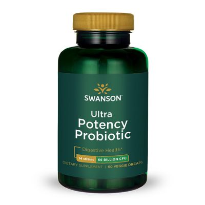 Swanson Ultra Potency Probiotic Digestive Health Immune System Support 66 Billion CFU Prebiotic NutraFlora scFOS 60 DRcaps Veggie Capsules (Caps)