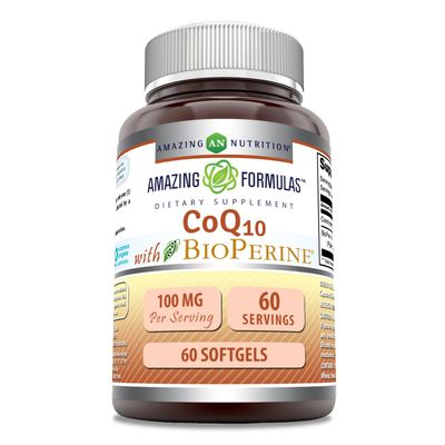 Amazing Formulas CoQ10 with Bioperine Supplement 60 Softgels 100 Mg Per Serving Non-GMO Gluten Free Made in USA