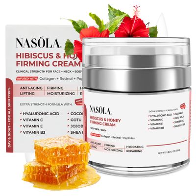 Nasola Hibiscus and Honey Firming Cream, Neck Firming Cream, Skin Tightening Cream, Skin Firming and Tightening Lotion for Face and Body, Anti-Wrinkle Facial Moisturizer with Collagen, 1.85 Oz55ml
