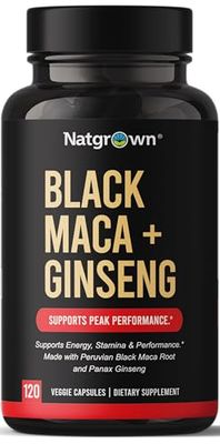 Natgrown Black Maca Root Panax Ginseng Powder Capsules 1500 mg with Black Peruvian Maca Root Korean Panax Ginseng Supplement for Men and Women - Vegan Pills (120 Count)