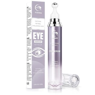 5 Caffeine Eye Cream for Dark Circles Under Eye Treatment Eye Serum for Wrinkles Fine Lines, Retinol Eye Care Eye Cream for Puffiness and Bags Eye Serum with 360 Massage Roller-Ball (Light Purple)