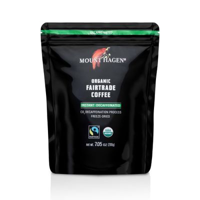 Mount Hagen 7.05oz Organic Freeze Dried Instant Decaf Coffee Made From Organic Medium Roast Arabica Beans Fair-Trade, Eco-friendly Instant Decaffeinated Coffee in Resealable Pouch Bag [7.05oz]