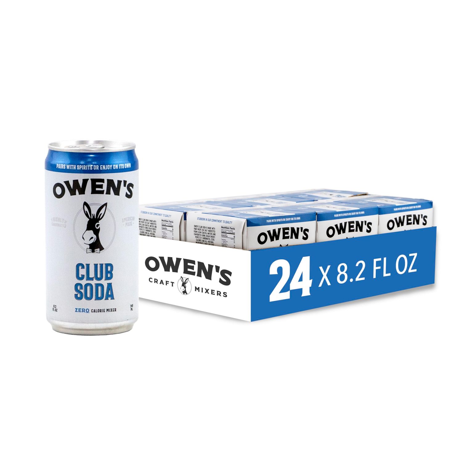Owen&#39;s Club Soda, Premium Cocktail Mixer Made with Pure Pacific Sea Salt - 8.2oz Cans (24 pack)