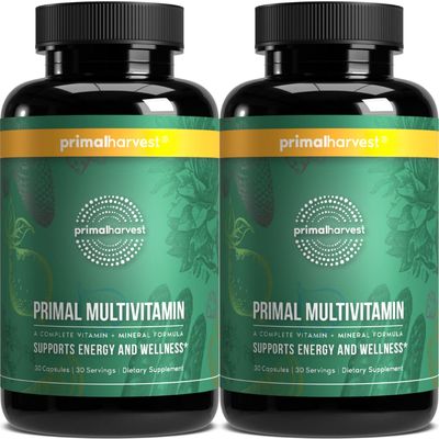 Primal Harvest 2 Pack, Multivitamin for Women and Men Vitamin A, Vitamin C, Vitamin D and E, Vitamin B12, B6, Biotin, Zinc Supplements, 60 Capsules