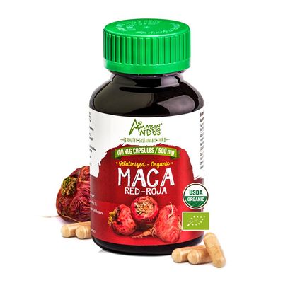 Amazon Andes Red maca Root Capsules - Female Health Supplement - Natural Energizer - USDA NOP Certified - Genitalized, Non GMO Gluten Free - 100 Vegan Pills (1500mg per Serving) - Made in Peru