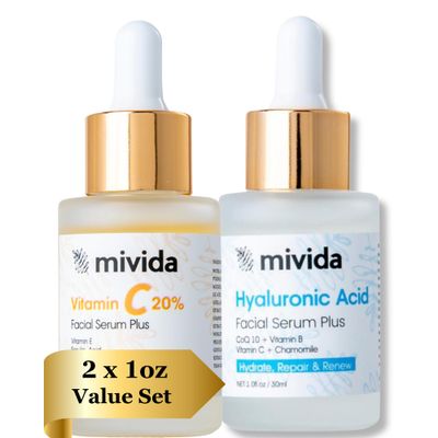 20 Premium Vitamin C serum Hydrating Hyaluronic-Acid Serum For Face Facial Skincare Set No-Artificial-Colors, sensitive skin safe (2 x 1 Fl Oz 30ml)