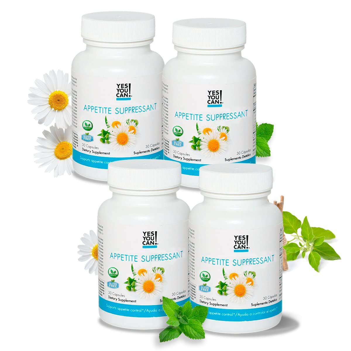 Yes You Can! Appetite Support for Body Weight Management - Healthy Relationship with Food - Includes Natural Ingredients: 5-HTP, Lemon Balm, Chamomile Extract - 30 Capsules, 4 Pack