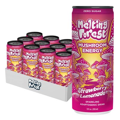 Melting Forest Mushroom Energy Drink - 150mg of Caffeine - Cordyceps Lion&#39;s Mane - Energy Focus - Cognitive Function Mental Clarity - 12 Pack - Strawberry Lemonade