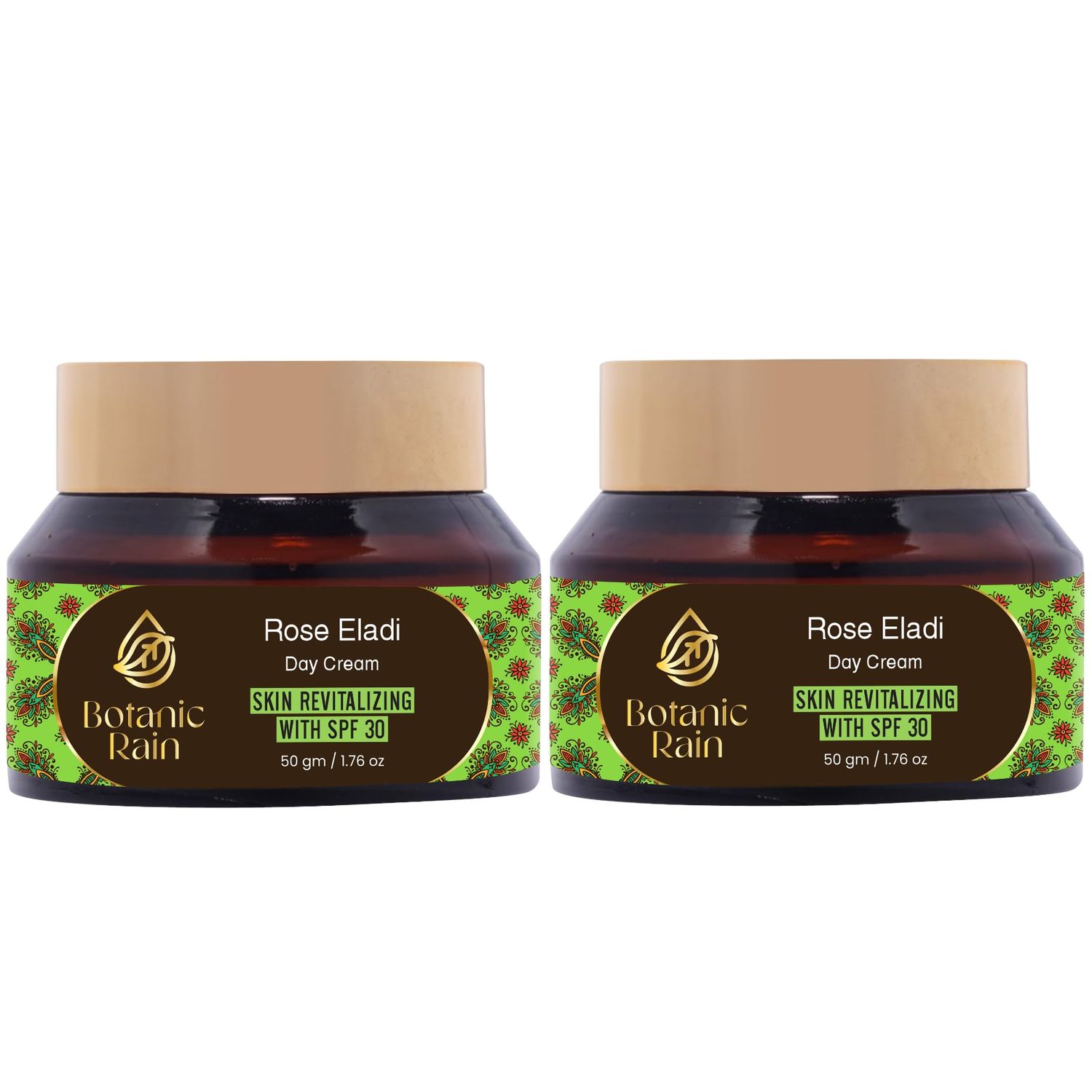 Botanic Rain Natural Face Moisturizer With SPF 30 With Rose And Eladi, Organic Sunscreen For Face, Ayurveda Products For Crepey Skin Repair, 1.76 fl oz (Pack of 2)