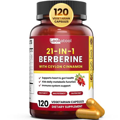 Lookatool 21-in-1 Berberine Supplement with Ceylon Cinnamon - Organic Berberine HCL Phytosome, 5X Higher Absorption for Metabolism Support 120 Capsules