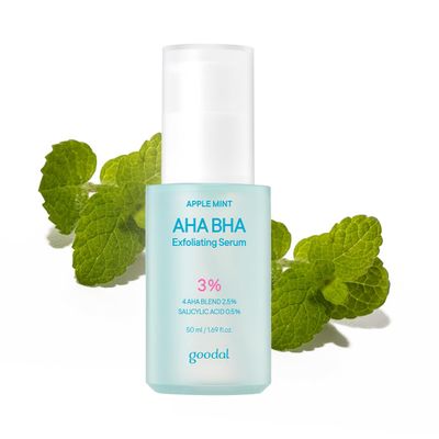 Goodal Apple Mint AHA BHA Exfoliating Serum, 2.5 AHA, 0.5 BHA Salicylic Acid for Blackheads Enlarged Pores Wrinkles and Fine Lines Face Exfoliators, 18 Free Formula, 1.69 fl. oz.