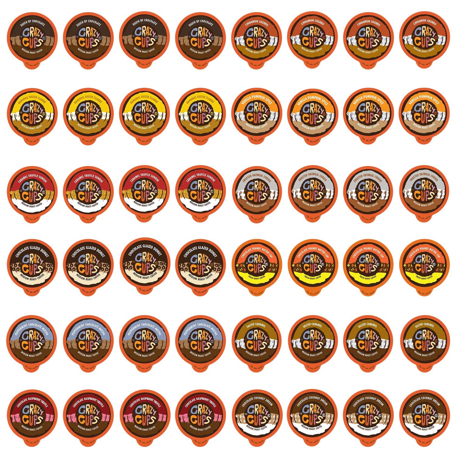 Crazy Cups Chocolate and Flavor Lovers Coffee Variety Sampler Pack, 48 count
