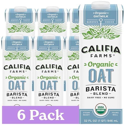 Califia Farms - Organic Oat Barista Blend, 32 oz (Pack of 6), Shelf Stable, Dairy Free, Plant Based, Vegan, Non GMO, Organic Milk, Creamer, Milk Frother, Oatmilk