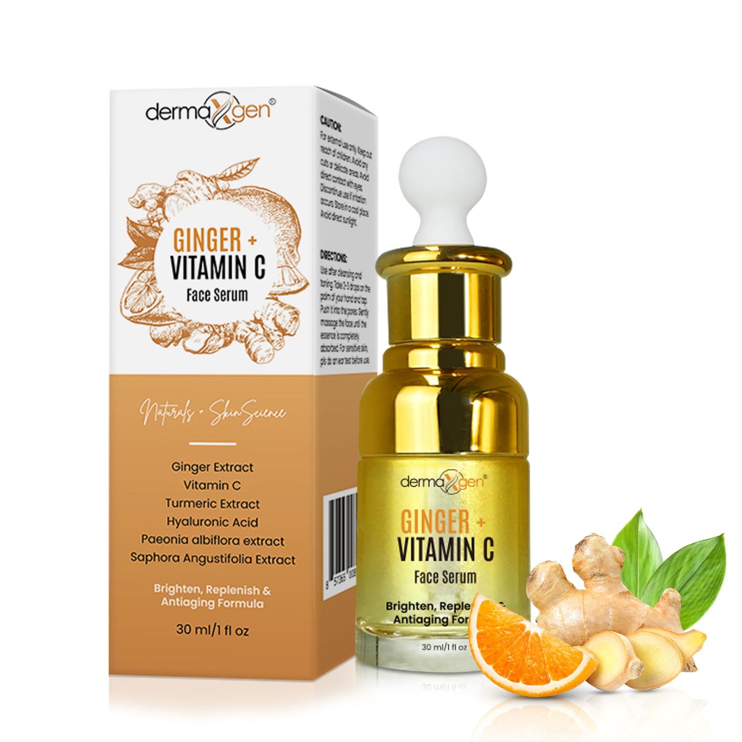 Ginger Face Serum Vitamin C Turmeric, Organic Acne Treatment, Clear skin Tone, Hydrate Dull Dry Skin, Anti-Aging Facial Serum - 1 FL OZ